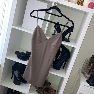 bodycon mini dress, tan/brown